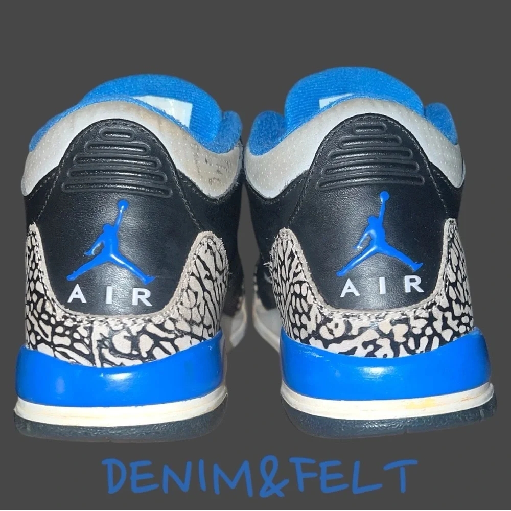 NIKE AIR JORDAN 3 RETRO GS‎ BLACK-SPORT BLUE-GREY SHOE | PRELOVED!!👟👟💙💙